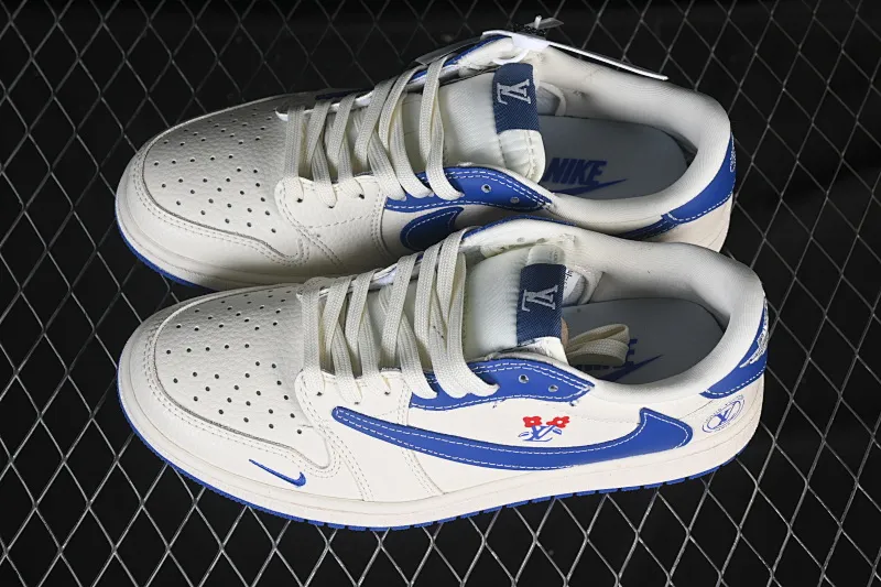 All categories Air Jordan Jordan series basketball shoes Air Jordan 1 Low High-end customized low-top sneakers Travis Scott x Fragment Design x Air Jordan 1 Low OG SP AJ1 Joe 1 LV joint name white and blue floral decoration low-top cultural and casual sneakers LD2028-042